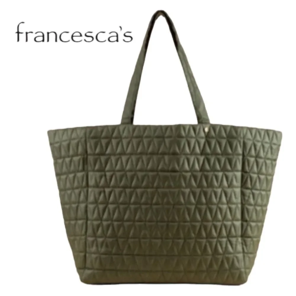 NEW Francesca's Kenzie Olive Puffer Quilted Tote Bag
